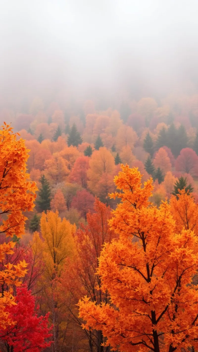 Herbstlaub als atemberaubende Kulisse in einem nebligen Wald Hahnemühle von DesignDoodle