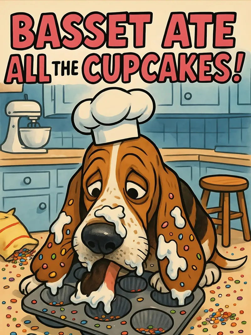 Meme divertente sul Basset poster con telaio in alluminio da Funny Humor Art
