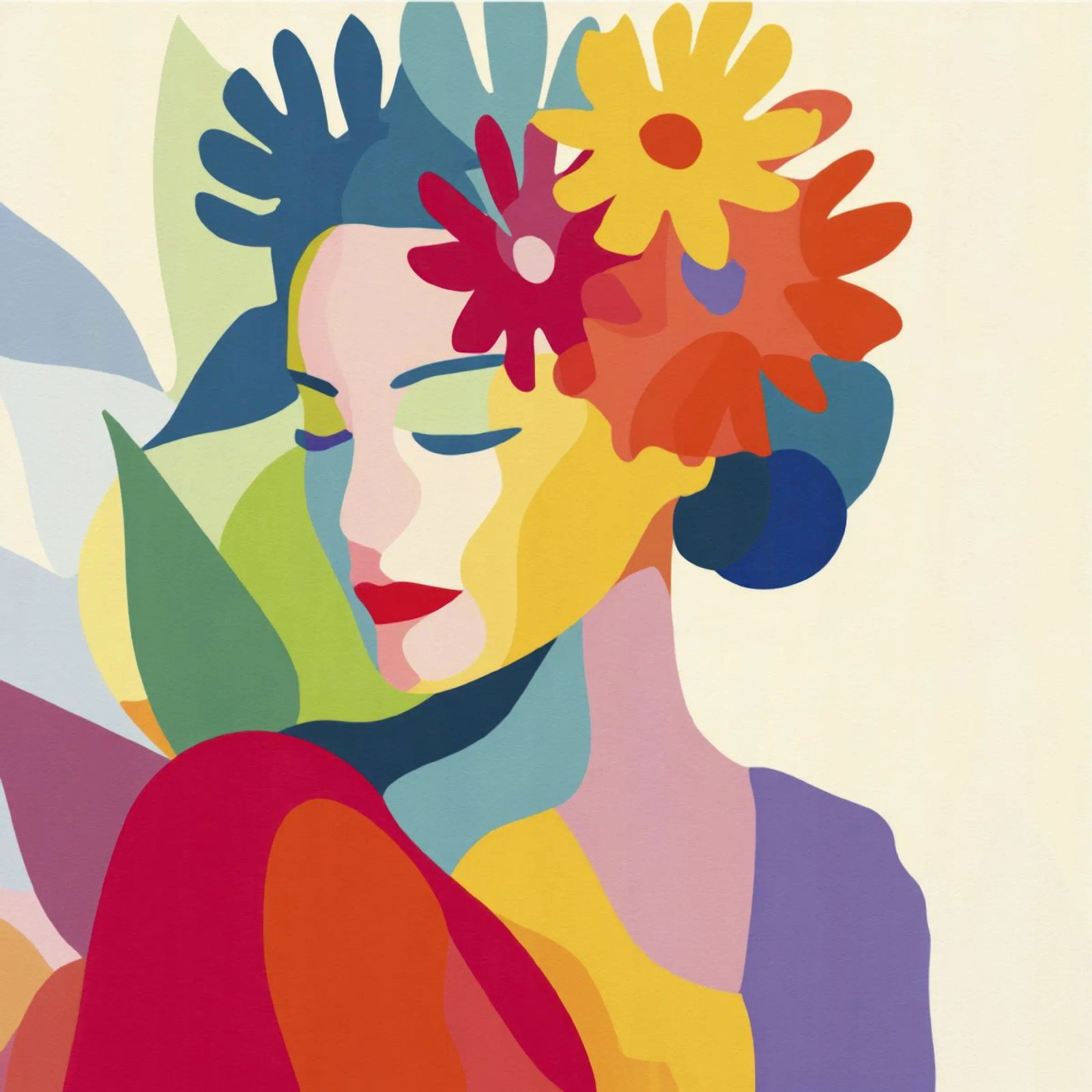 Donna astratta moderna di metà secolo con corona floreale poster da Modern Muse