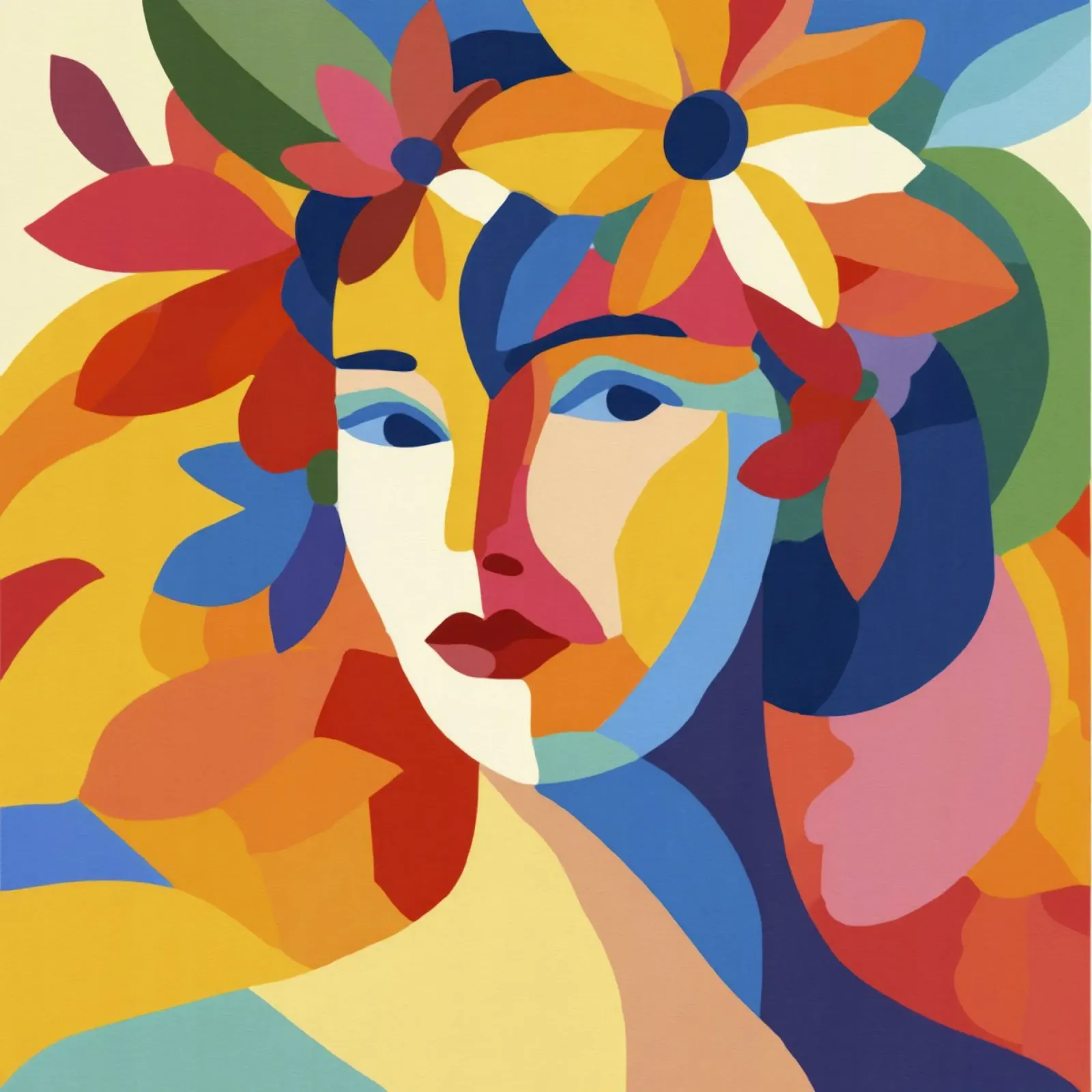 Donna Matisse moderna di metà secolo con corona e foglie floreali pellicola backlit da Modern Muse