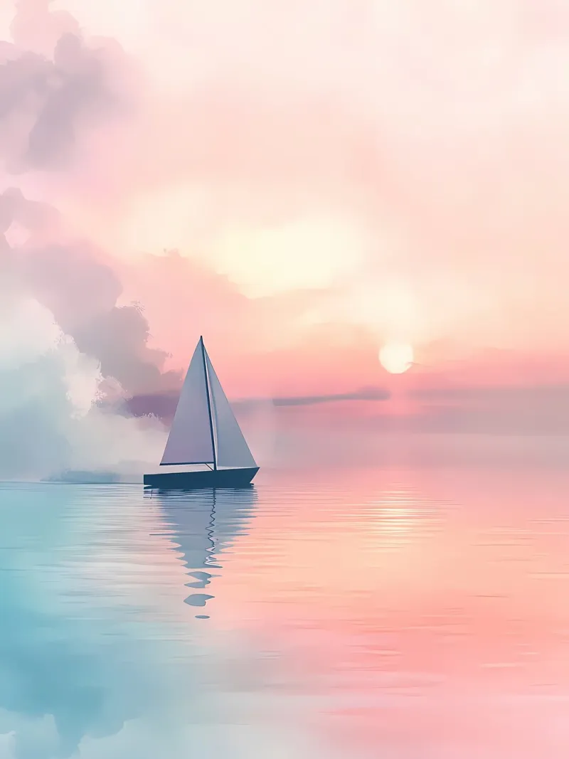 barca a vela tramonto acqua riflessione poster con telaio in alluminio da Dale Edward YoungJr