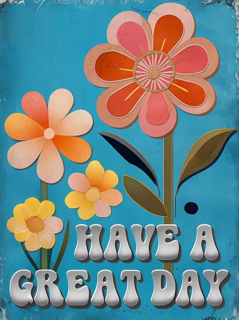 Fiore retrò: Buona giornata poster con telaio in alluminio da inspirational quote