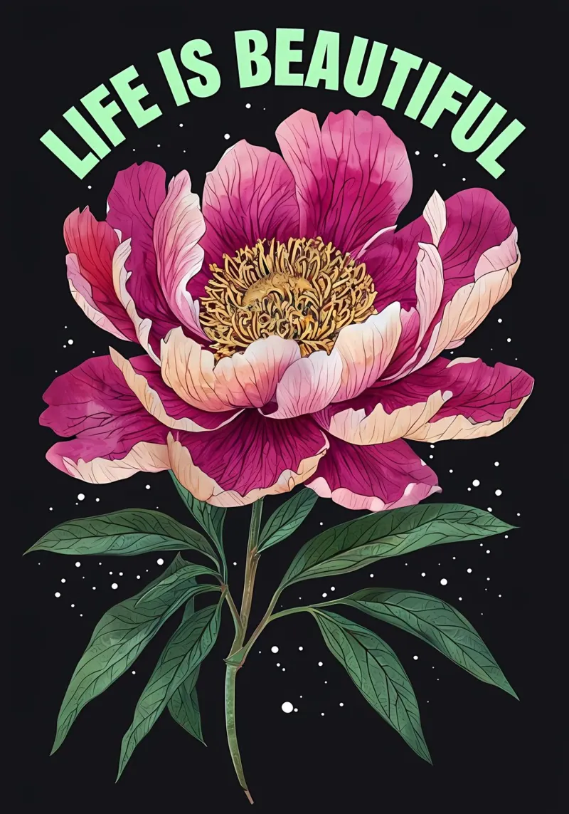 La vita è bella Peonia in fiore tela con Cornice a cassetta da inspirational quote