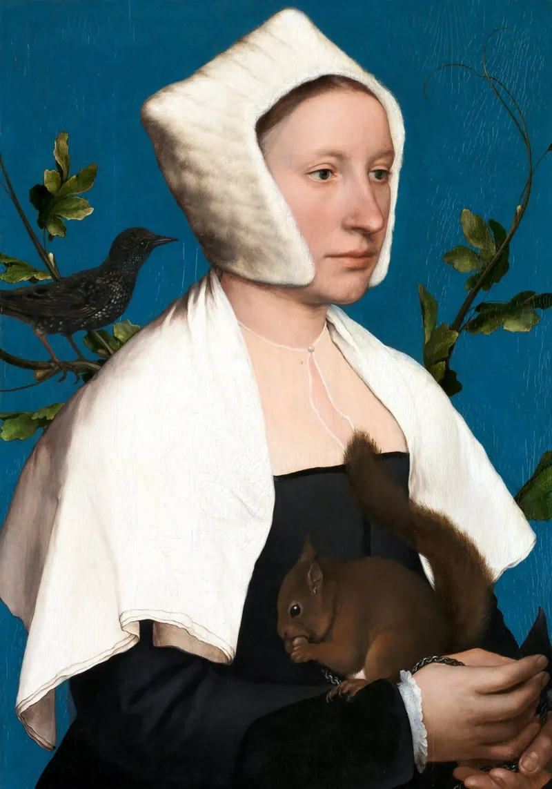 Holbein il Giovane - Una dama con uno scoiattolo e uno storno carta hahnemühle da Wirla