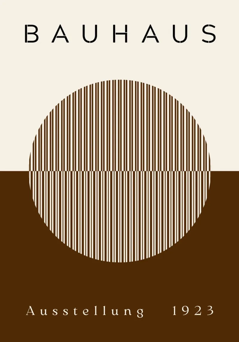 Mostra Bauhaus 1923 Strisce circolari marroni poster con telaio in alluminio da NorwesClub