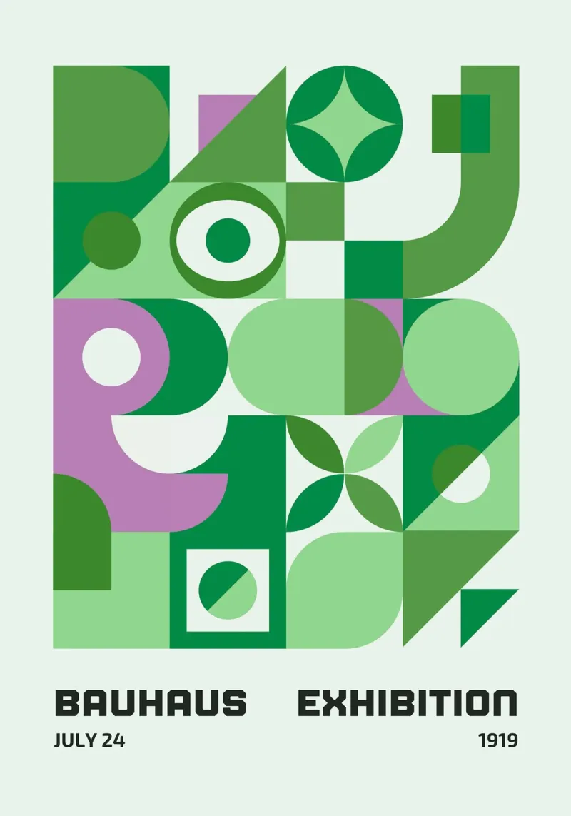 Bauhaus 1919 Mostra Geometrica Verde Viola poster da NorwesClub