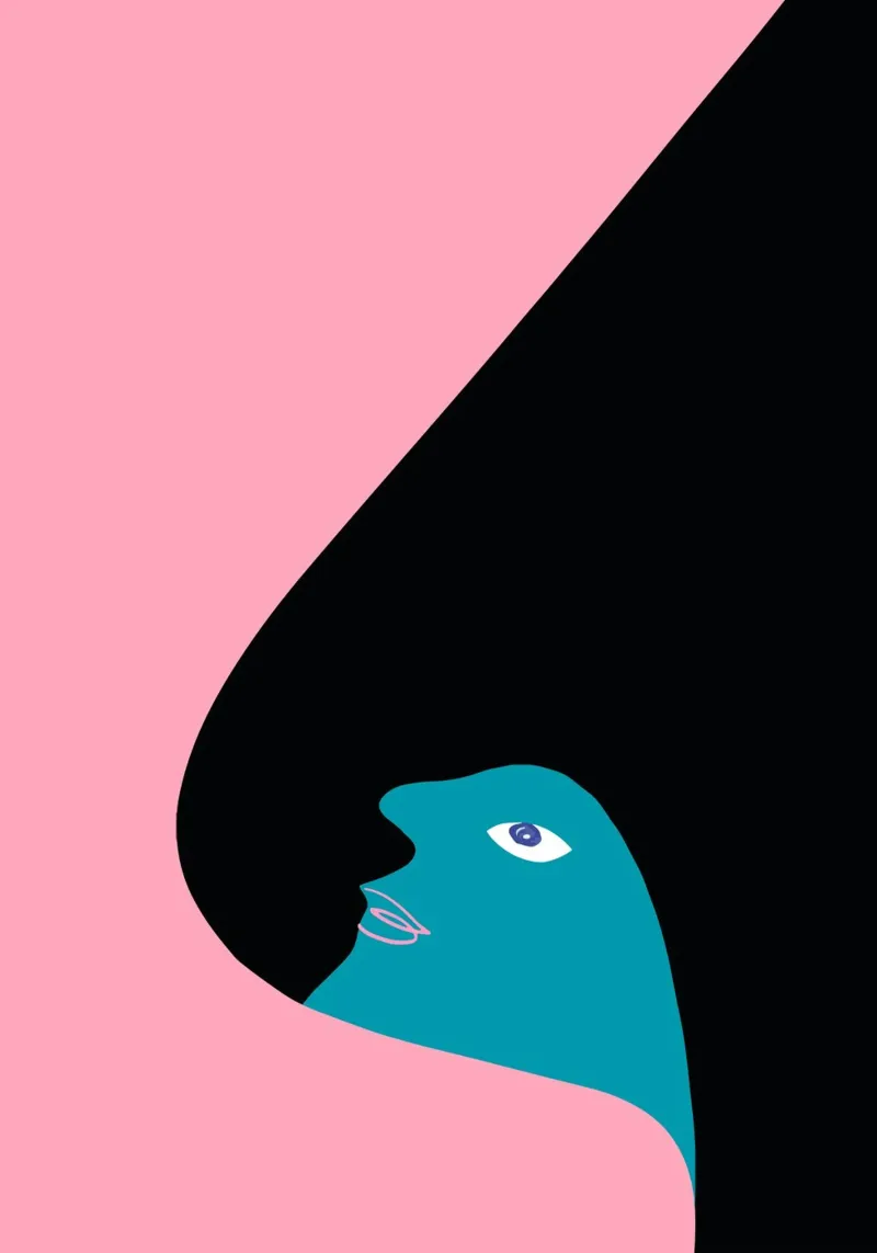Abstraktes Porträt Farbe Block Rosa Teal Kunst Hahnemühle von NorwesClub
