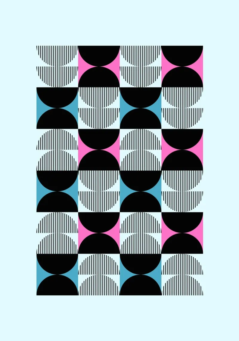 Geometrisch Patroon Abstract Roze Blauw Zwart Print poster van NorwesClub