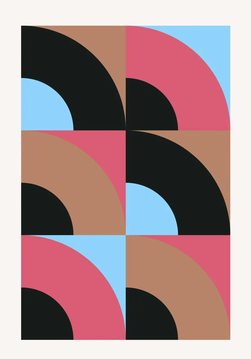 Geometrisch Patroon Abstract Zwart Blauw Bruin Print canvas van NorwesClub