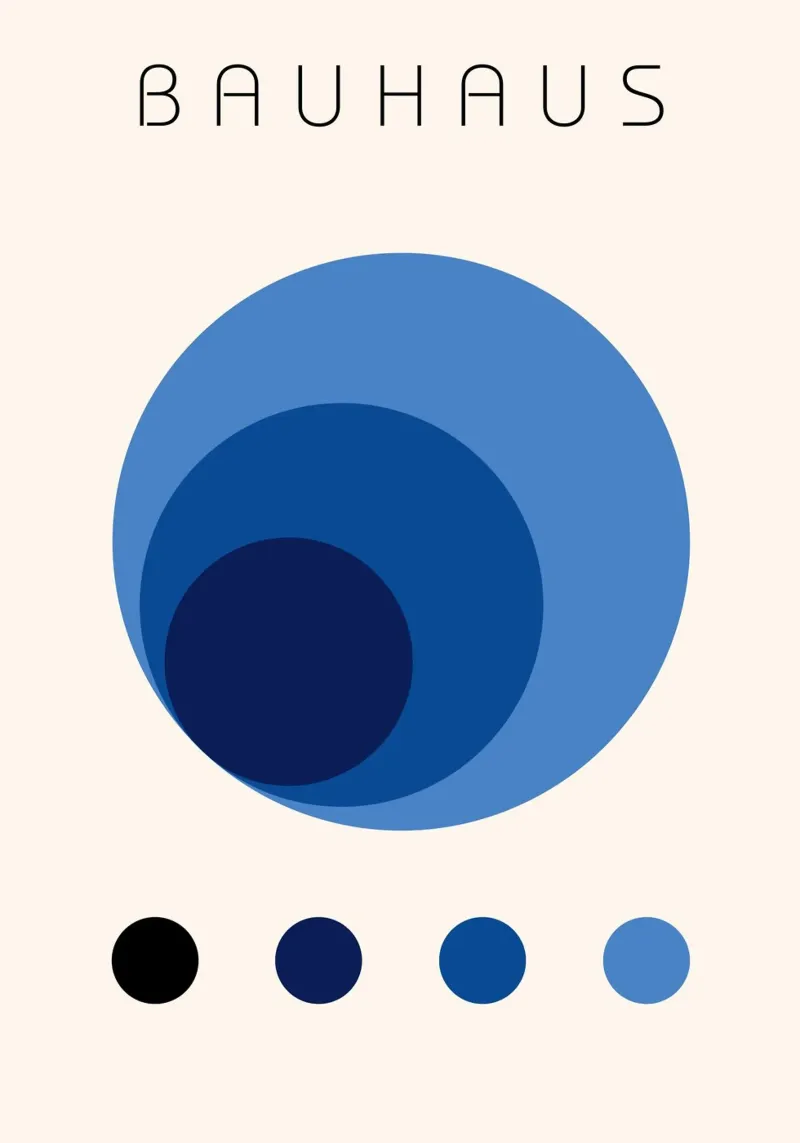 Bauhaus abstracte blauwe cirkels kleurstudie kunst canvas met Baklijst van NorwesClub
