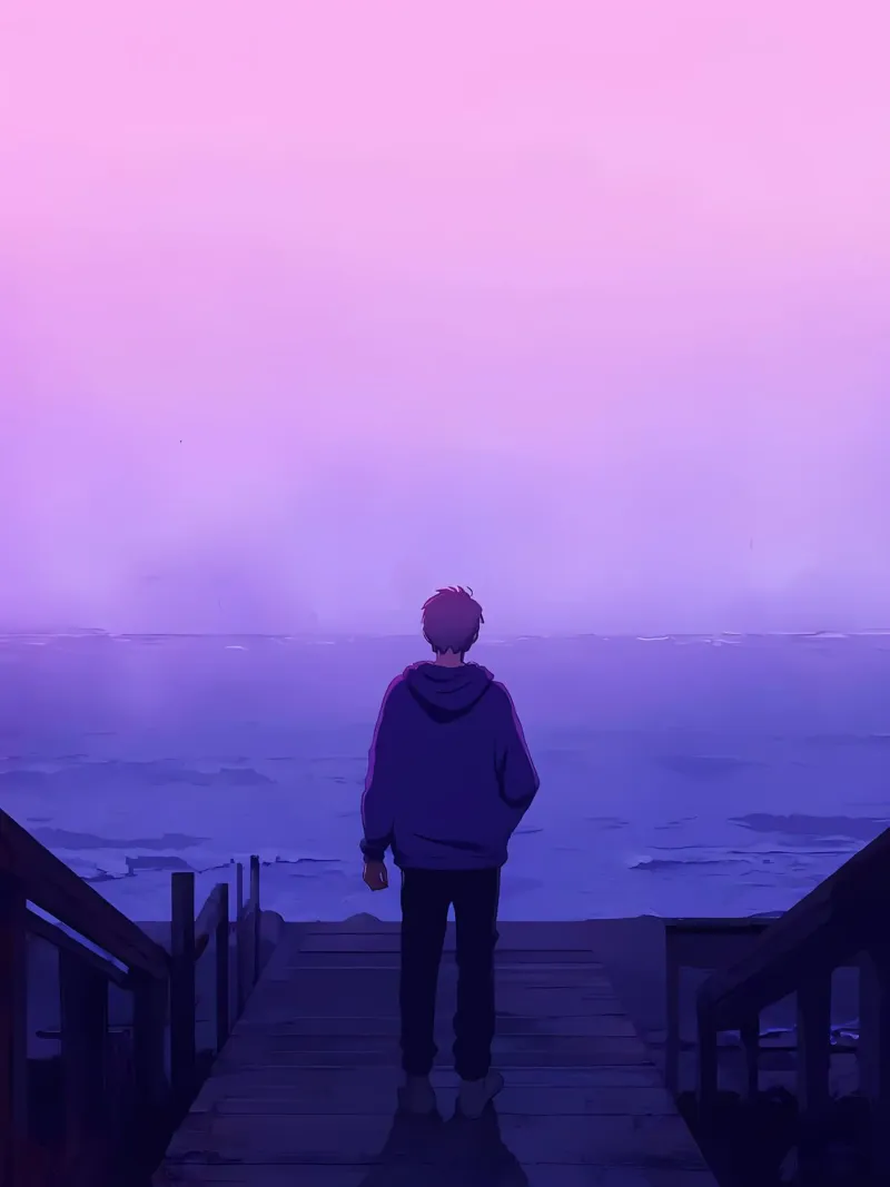 Man Standing At Oceanside Stairs Lofi Art canvas by LoFi Gallery