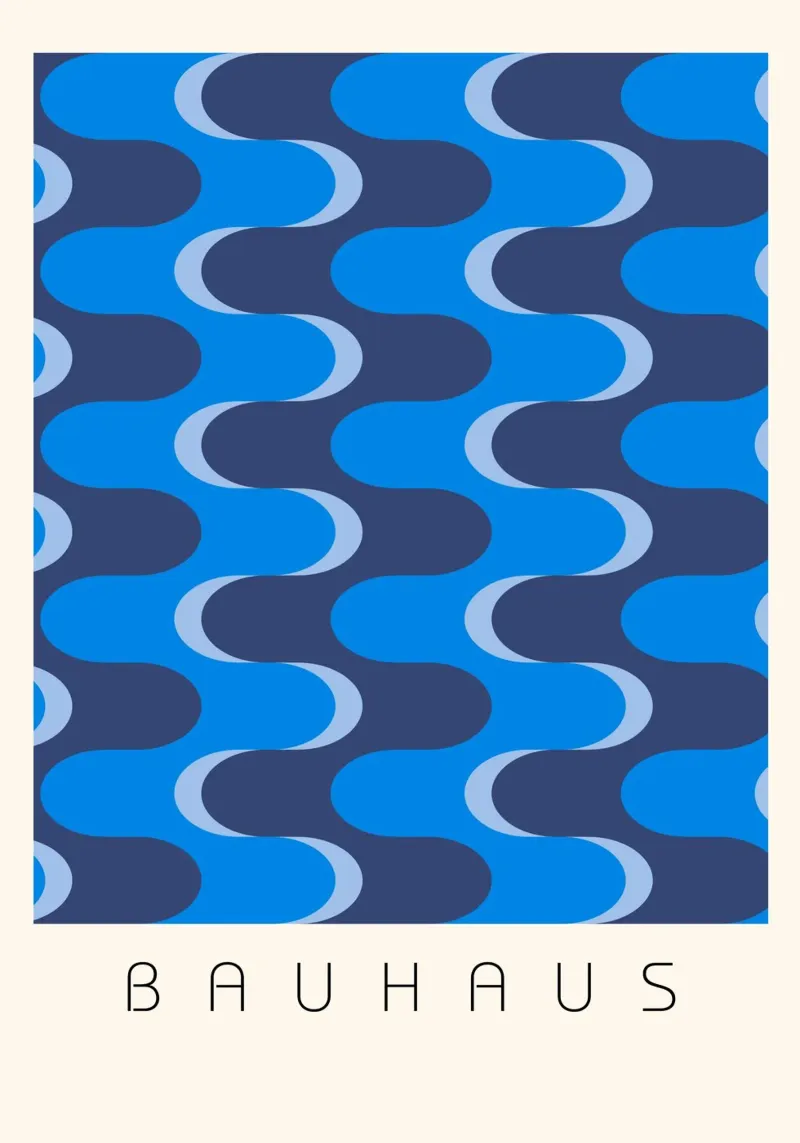 Bauhaus Style Abstract Blue Wavy Pattern Art canvas with Floater frame by NorwesClub
