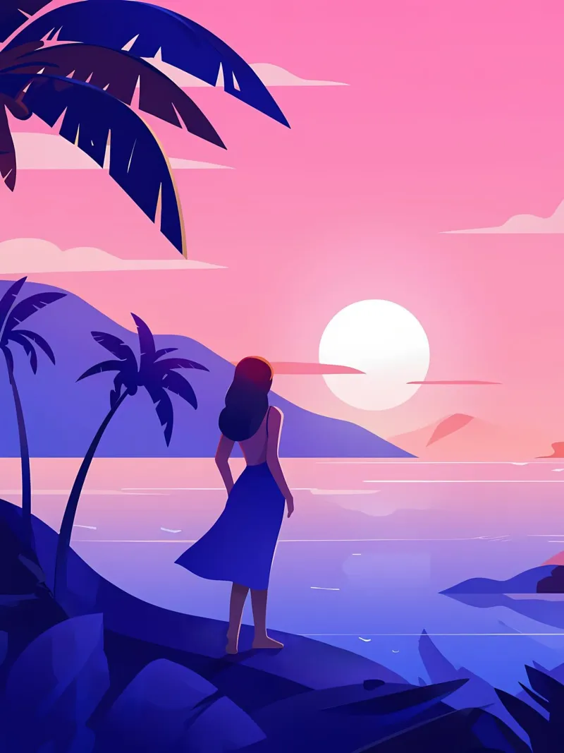 Girl Looking At Sunrise On The Beach Lofi Art hahnemühle by LoFi Gallery