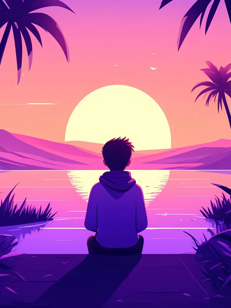 A Boy Looking At Sunset Lofi Art canvas by LoFi Gallery