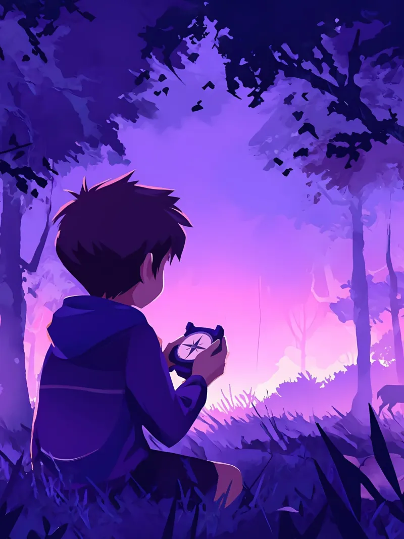 Un ragazzo perso nella giungla e in cerca di una direzione Lofi Art pellicola backlit da LoFi Gallery