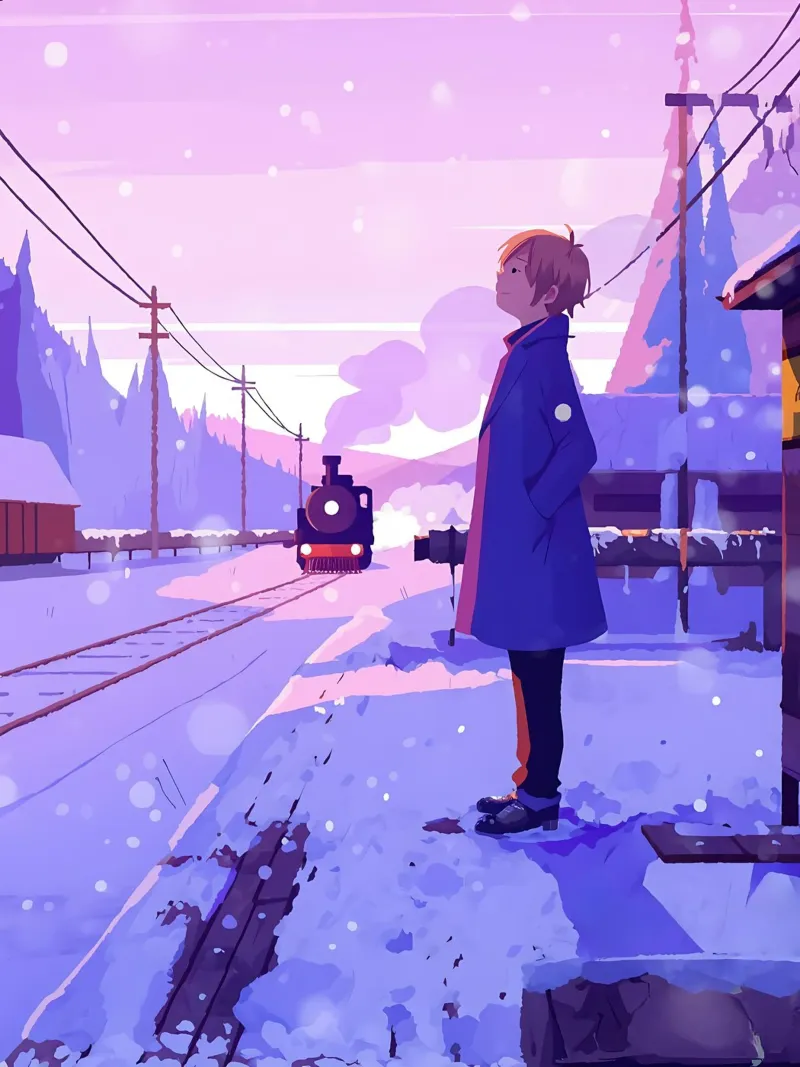 Un uomo che aspetta il treno alla stazione Lofi Art pellicola backlit da LoFi Gallery