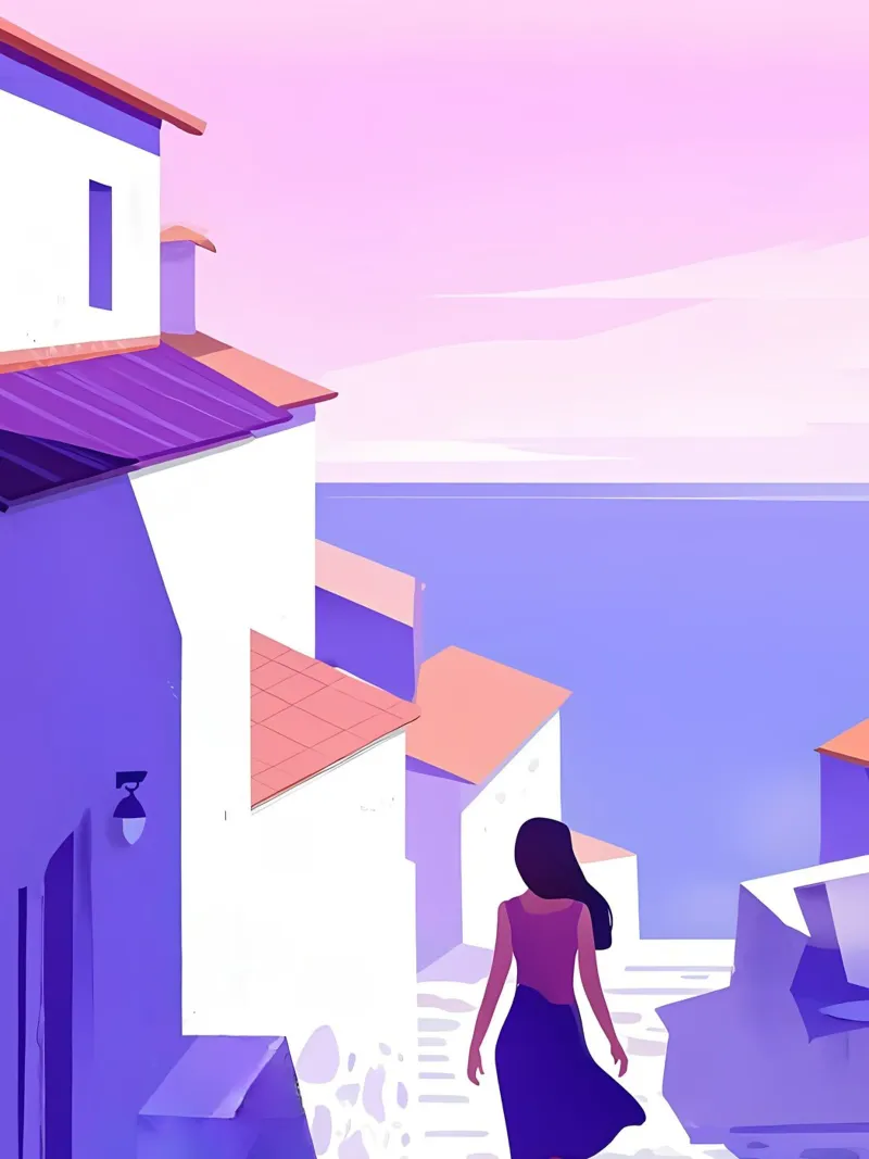 Donna che cammina all'Oceanside Village Lofi Art poster con telaio in alluminio da LoFi Gallery