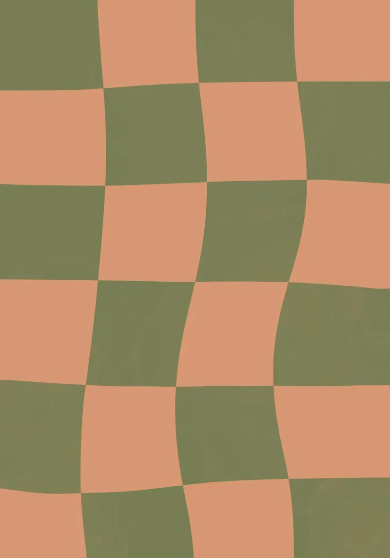 Scacchiera arancione e verde poster con telaio in alluminio da Sixmai