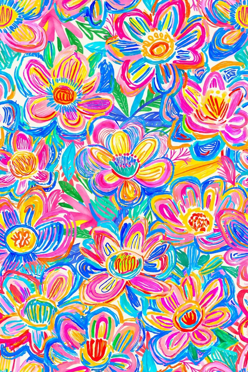 Fiori estivi in grassetto Groovy Pop Art Doodle pellicola backlit da Andrea Haase Modern Home