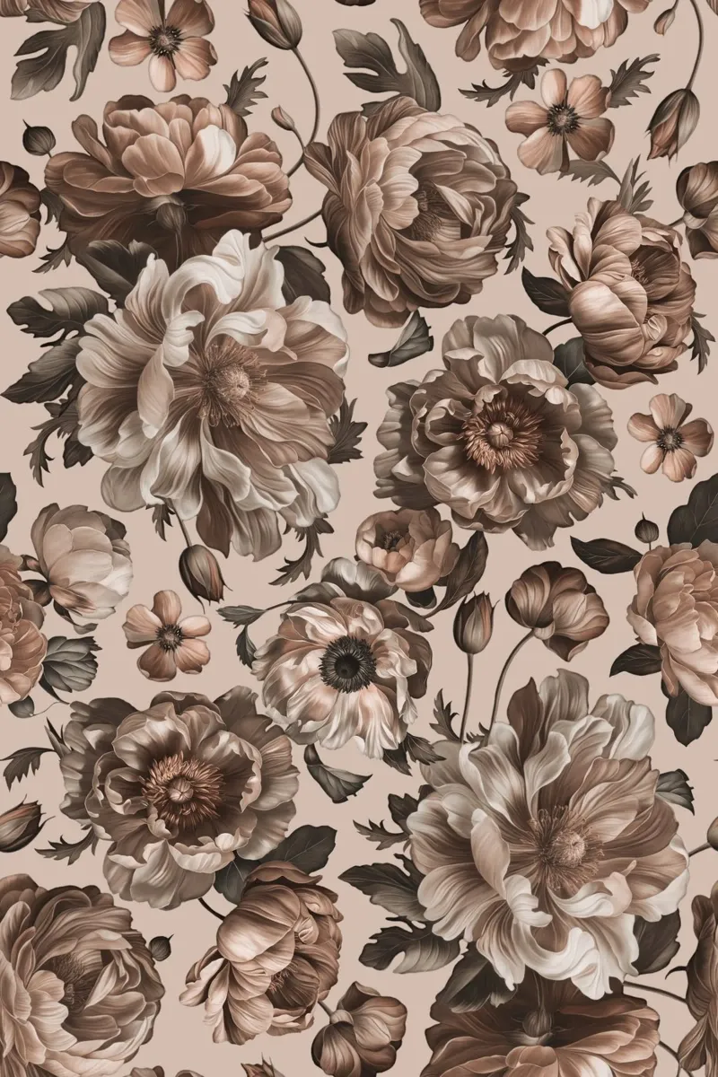 Dark Academia Opulent Baroque Flower Drama Peach poster con telaio in legno da Andrea Haase Floral Passion