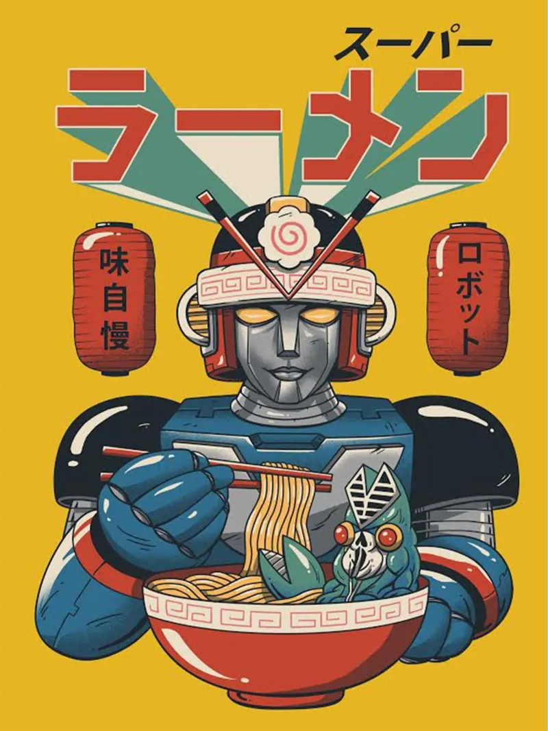 Segreti di successo Neko Ramen poster con telaio in alluminio da Michel Studio