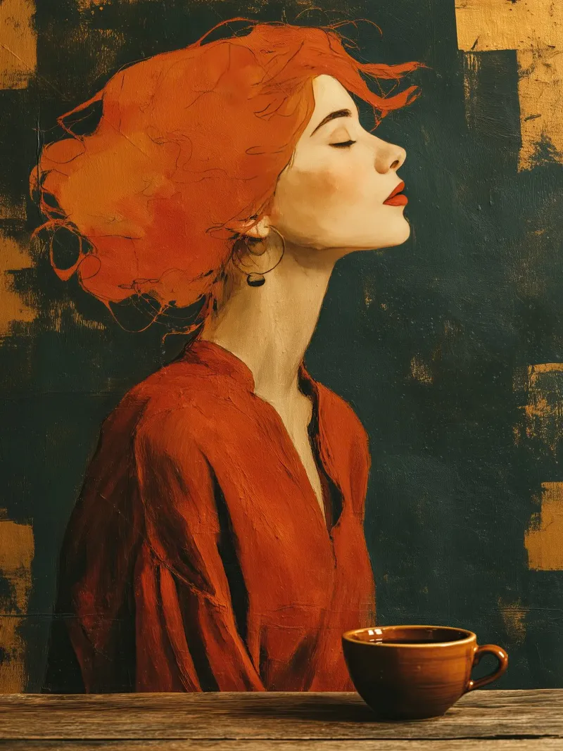 Donna con una tazza di caffè | Tecnica mista carta hahnemühle da Autofocus