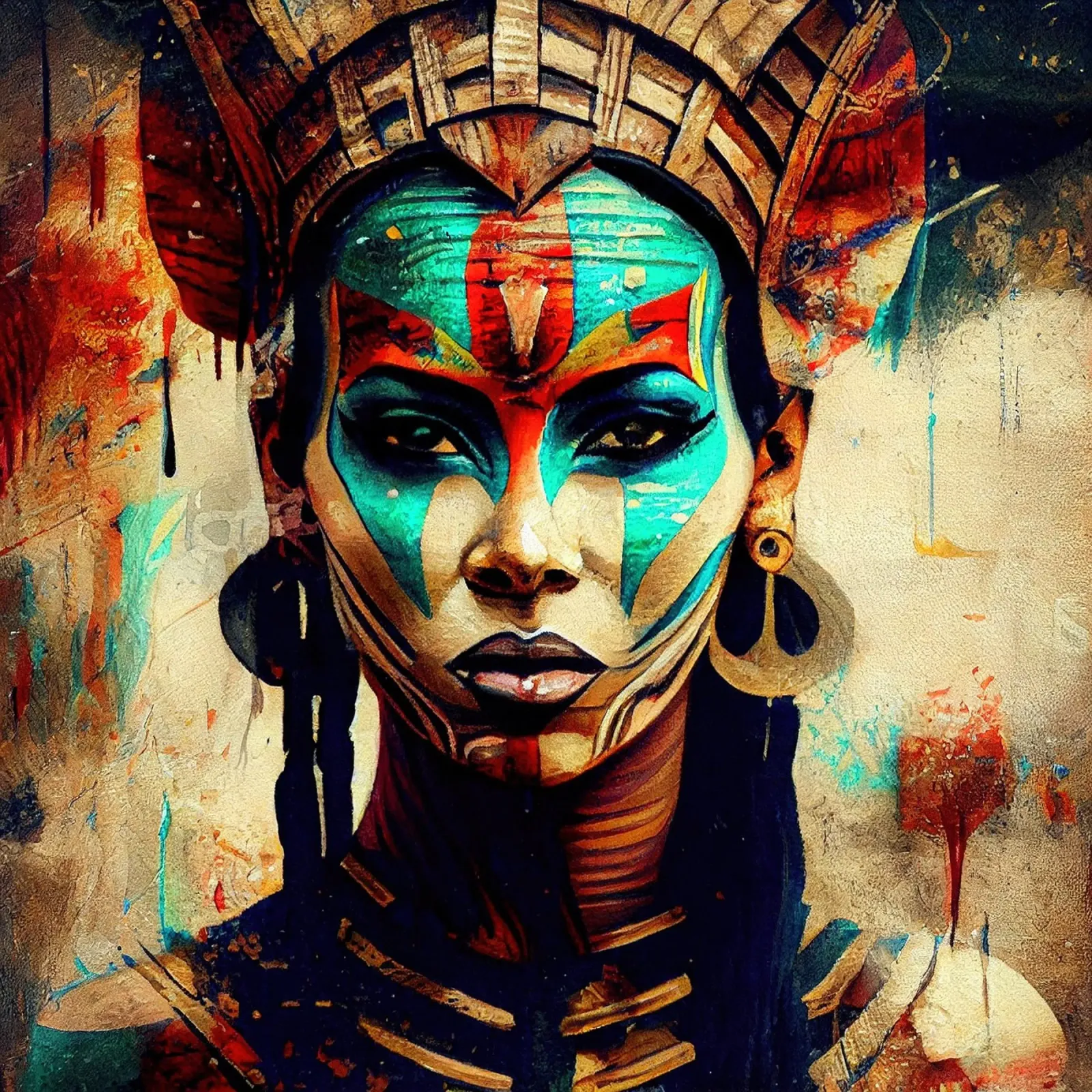 Puissante femme guerrière égyptienne poster avec cadre en bois de Chromatic Fusion Studio