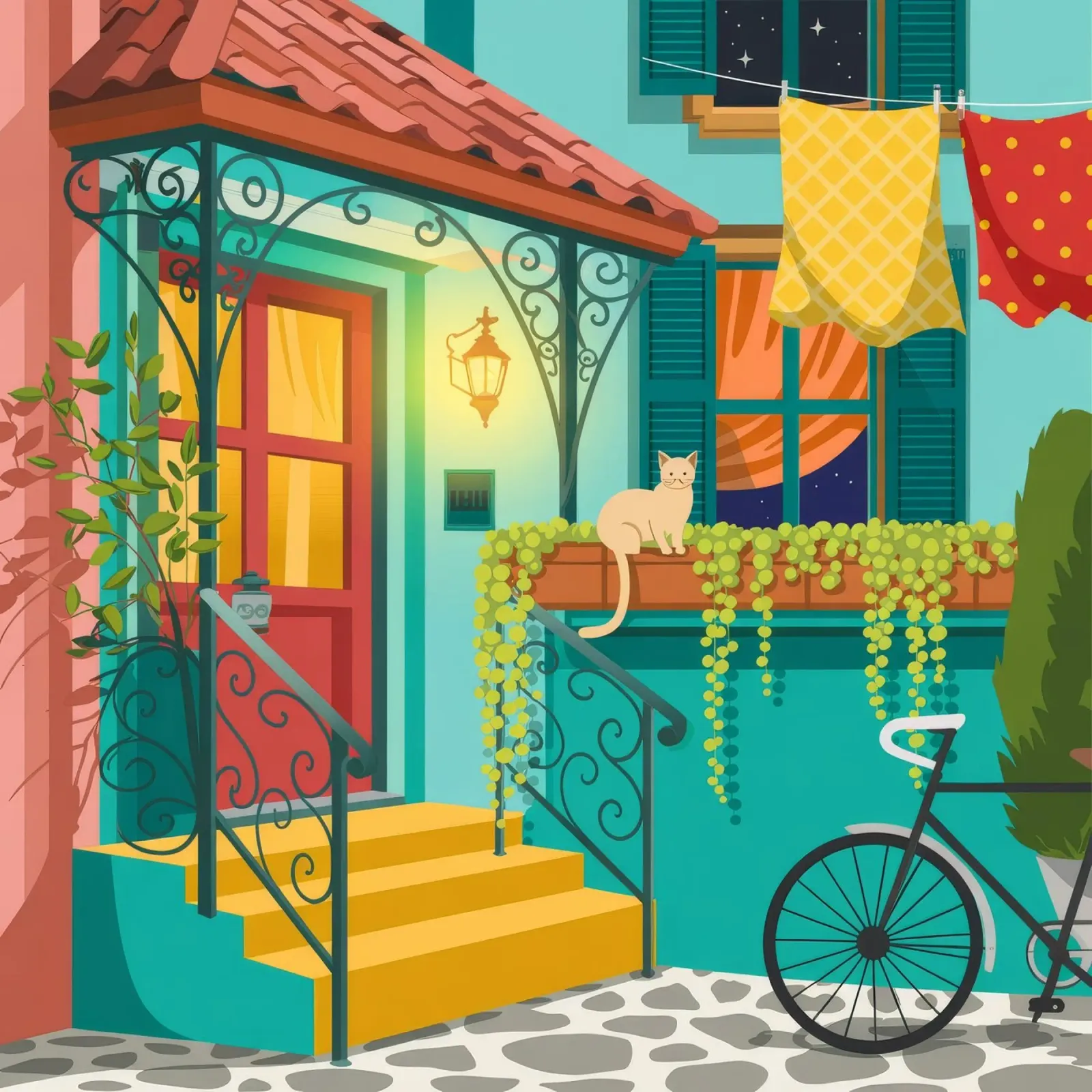 Accogliente fuga nel cortile poster da Murni Strokes