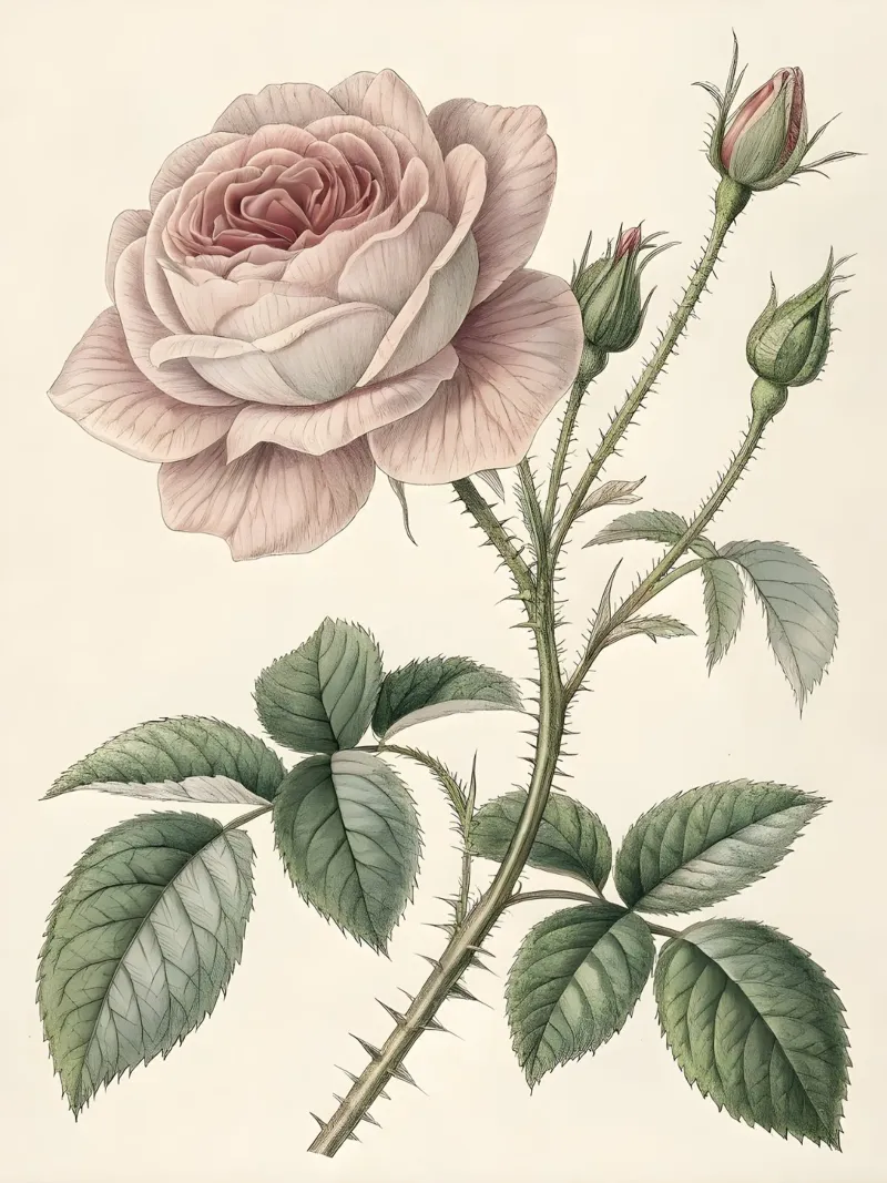 Studio botanico di una rosa vintage carta hahnemühle da Artistic-shop