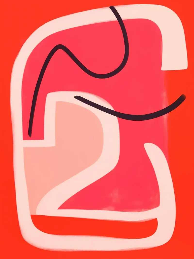 Minimalist abstract line art in red and pink canvas by Autofocus