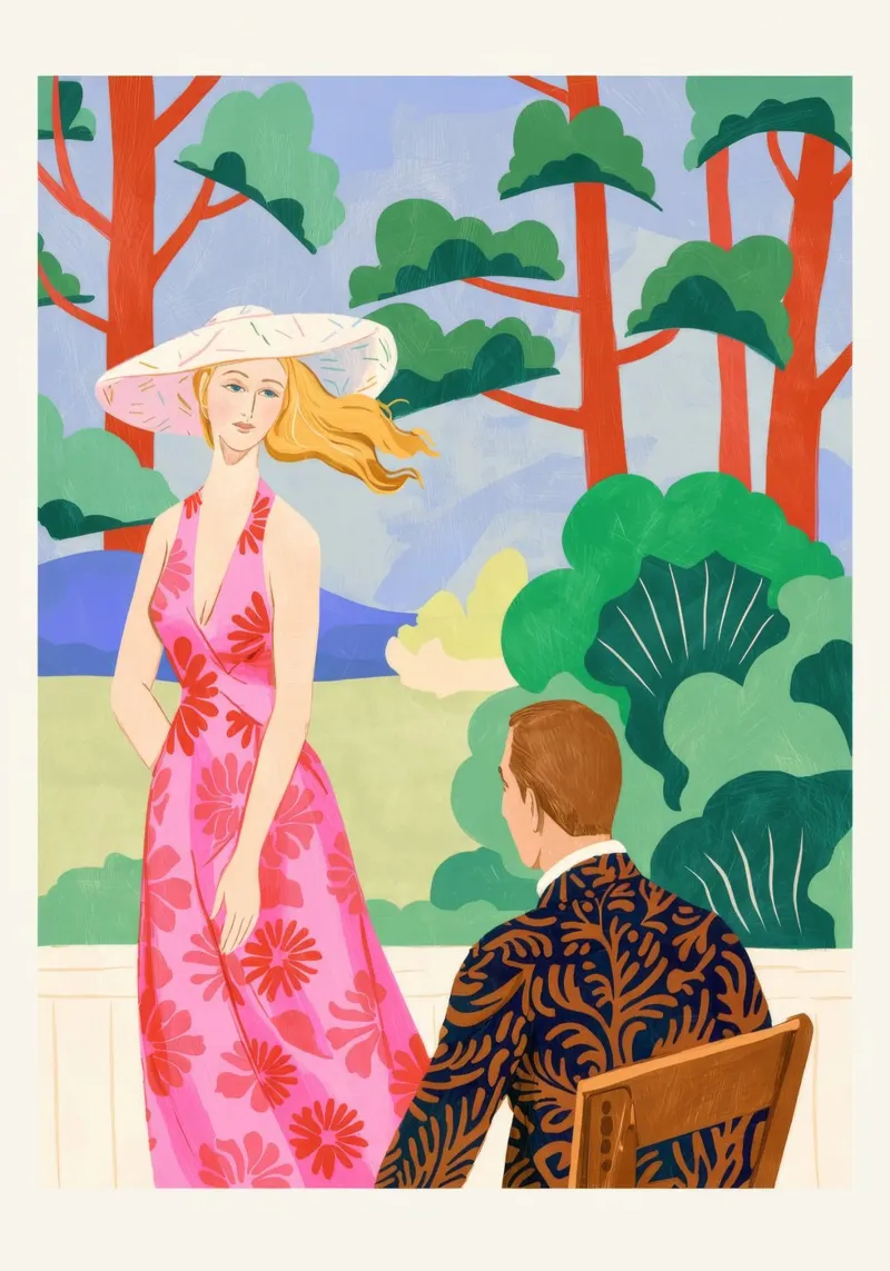 Elegant Garden Encounter canvas with Floater frame by Murni Strokes