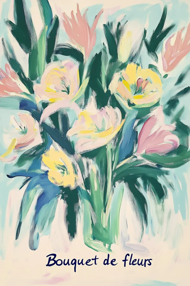 "bouquet de fleurs" Pastello liebe poster con telaio in alluminio da Carinaprint
