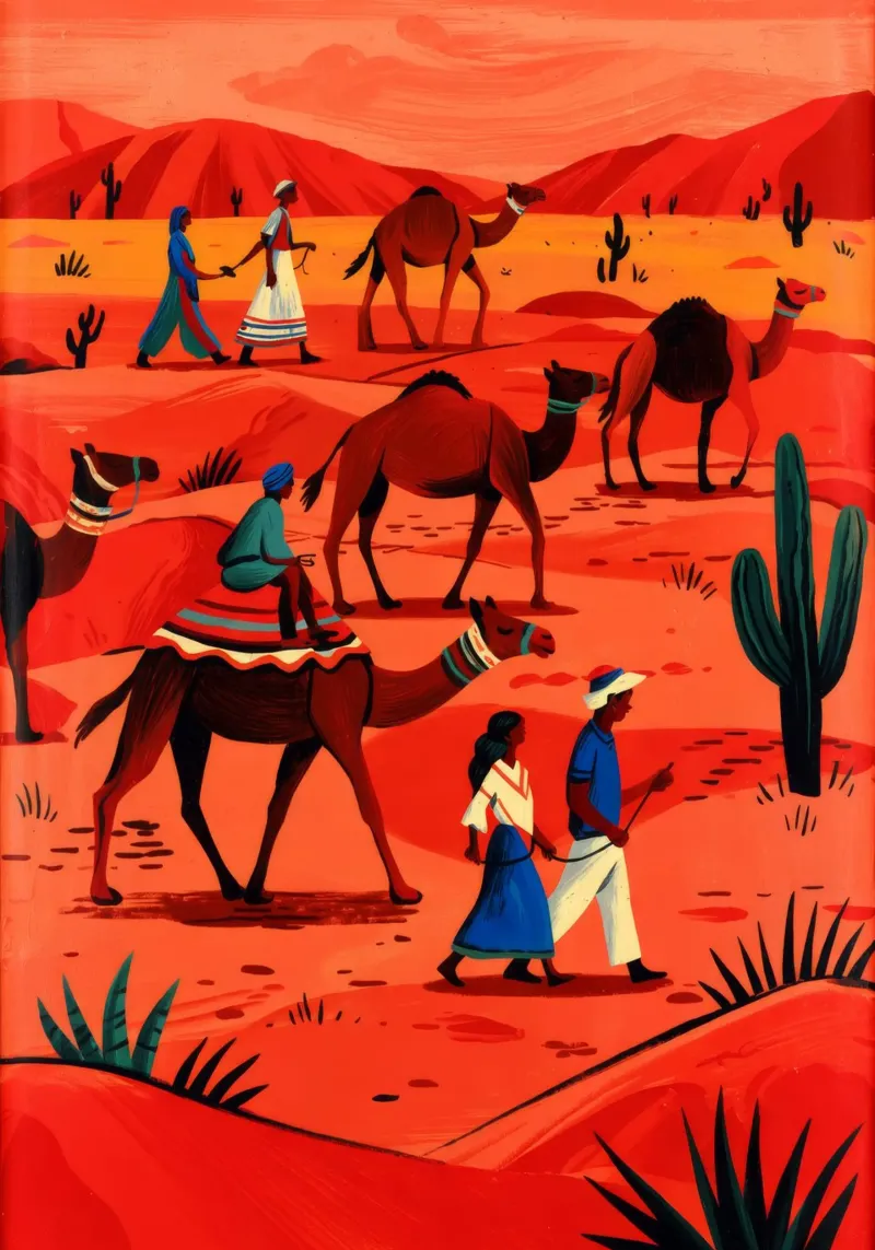 Desert Caravan Journey canvas with Floater frame by Murni Strokes