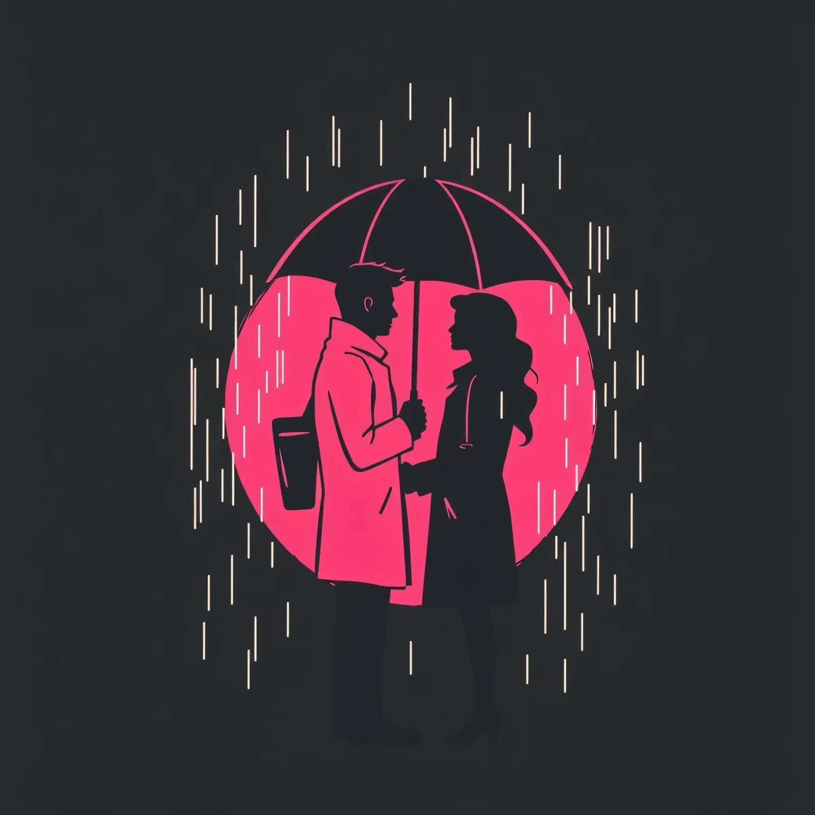 A romantic encounter under an umbrella in the rain alu-dibond by DesignDoodle