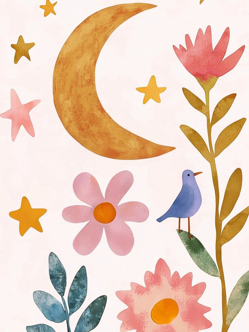 Boho Moon Bird Dreamscape Vintage Botanical Floral Night poster by Gentle Echoes Art