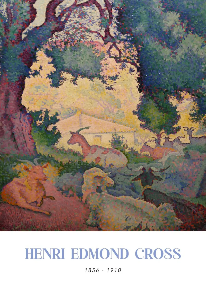 Henri-Edmond Cross Pointillistisch Landschap Geiten canvas met Baklijst van NorwesClub