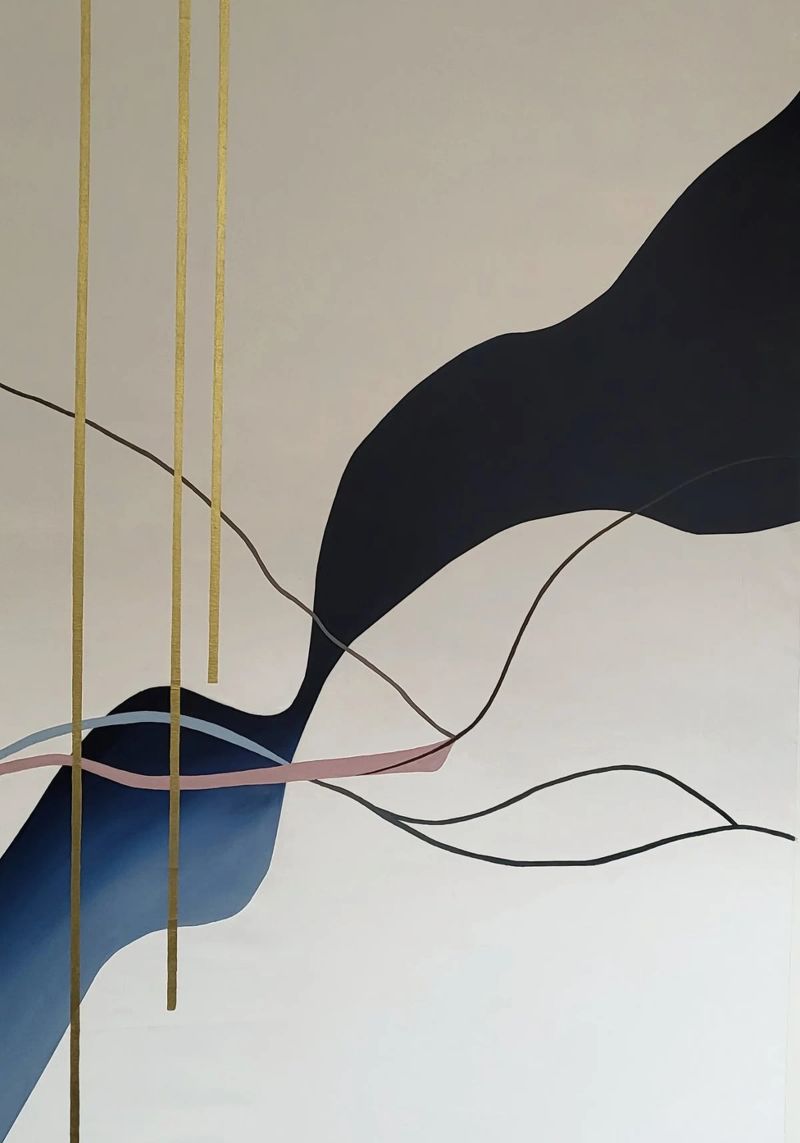 Abstract Flow with Gold and Pink Lines alluminio dibond da Artbyvo