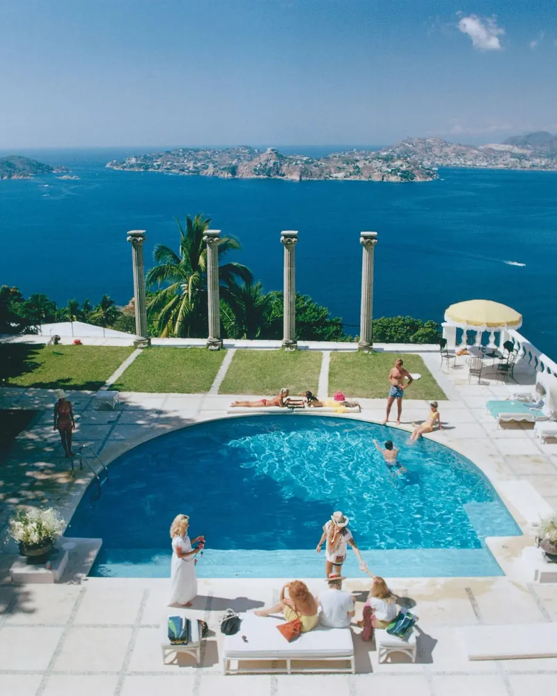 Der Pool der Villa Nirvana, Acapulco, Mexiko. Altes Acapulco ca Leinwand von Popo Photograph