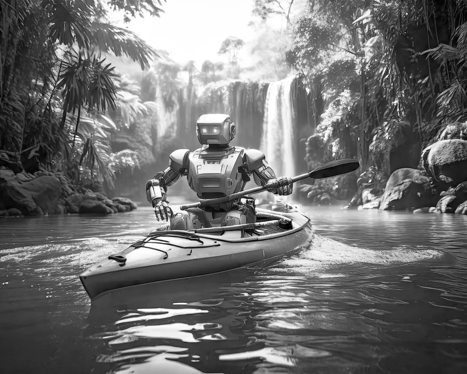 ROBOT EN CANOE. Noir et blanc. pellicola backlit da Thierry vobmann photography