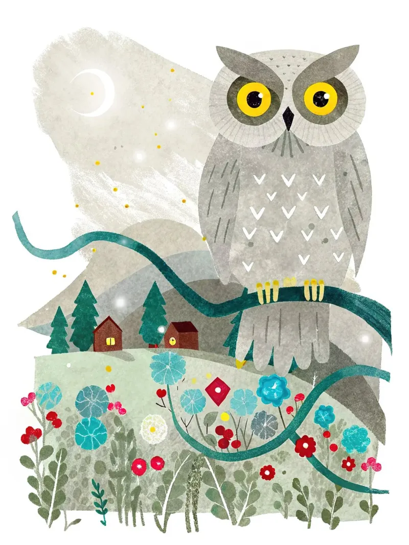 un gufo felice pellicola backlit da BABY ART PRINTS