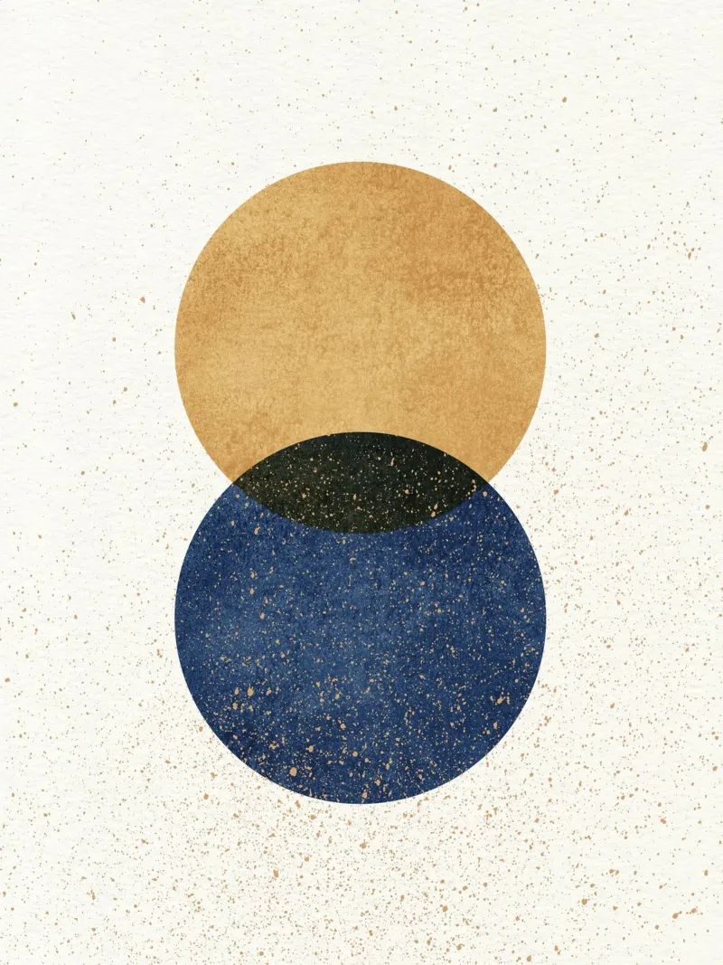 2 Cirkels Abstract - Blauw marine canvas met Baklijst van MoonlightPrint