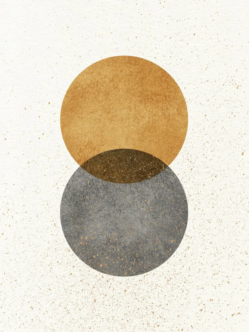 2 Cirkels Abstract - Goudgrijs canvas met Baklijst van MoonlightPrint