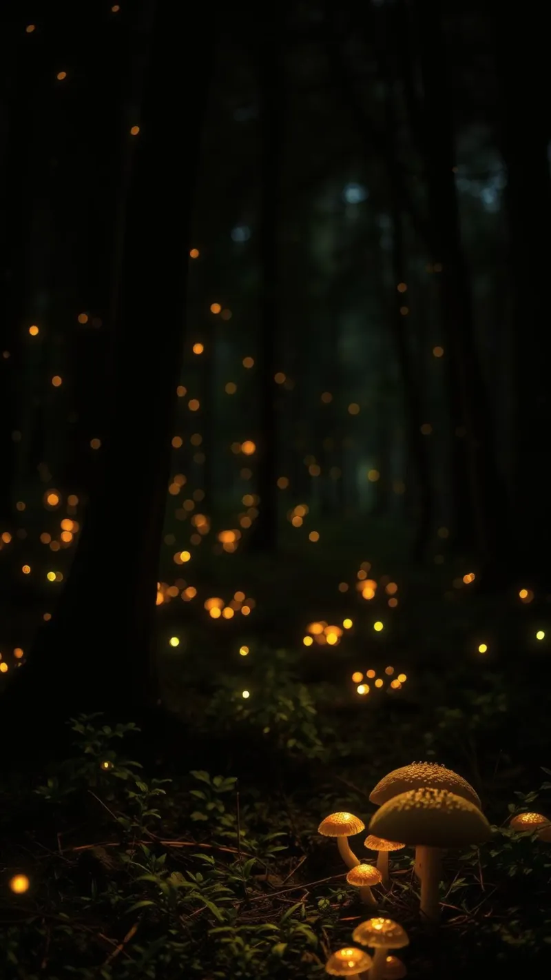 Magical forest with glowing lights and mushrooms canvas by DesignDoodle