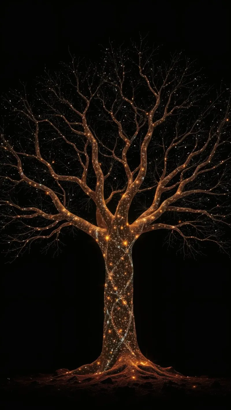 Unico disegno astratto dell'albero illuminato da luci scintillanti tela da DesignDoodle