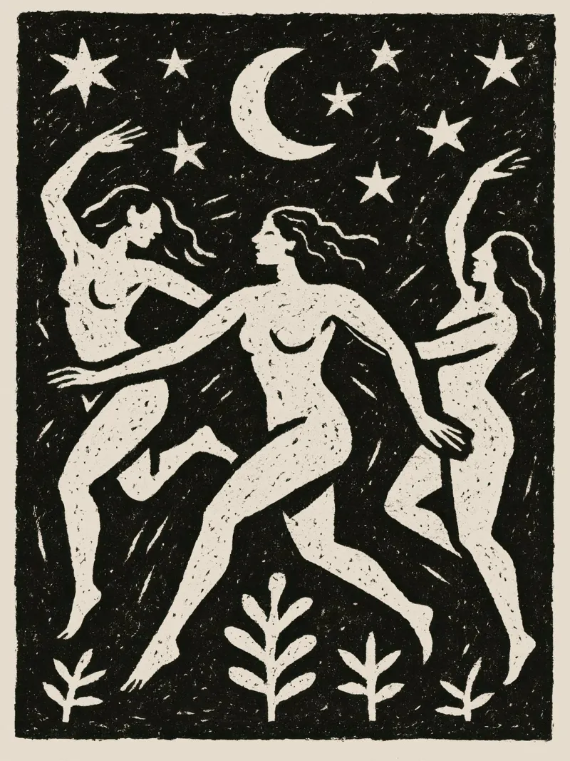 Moon Sisters poster con telaio in legno da treechild