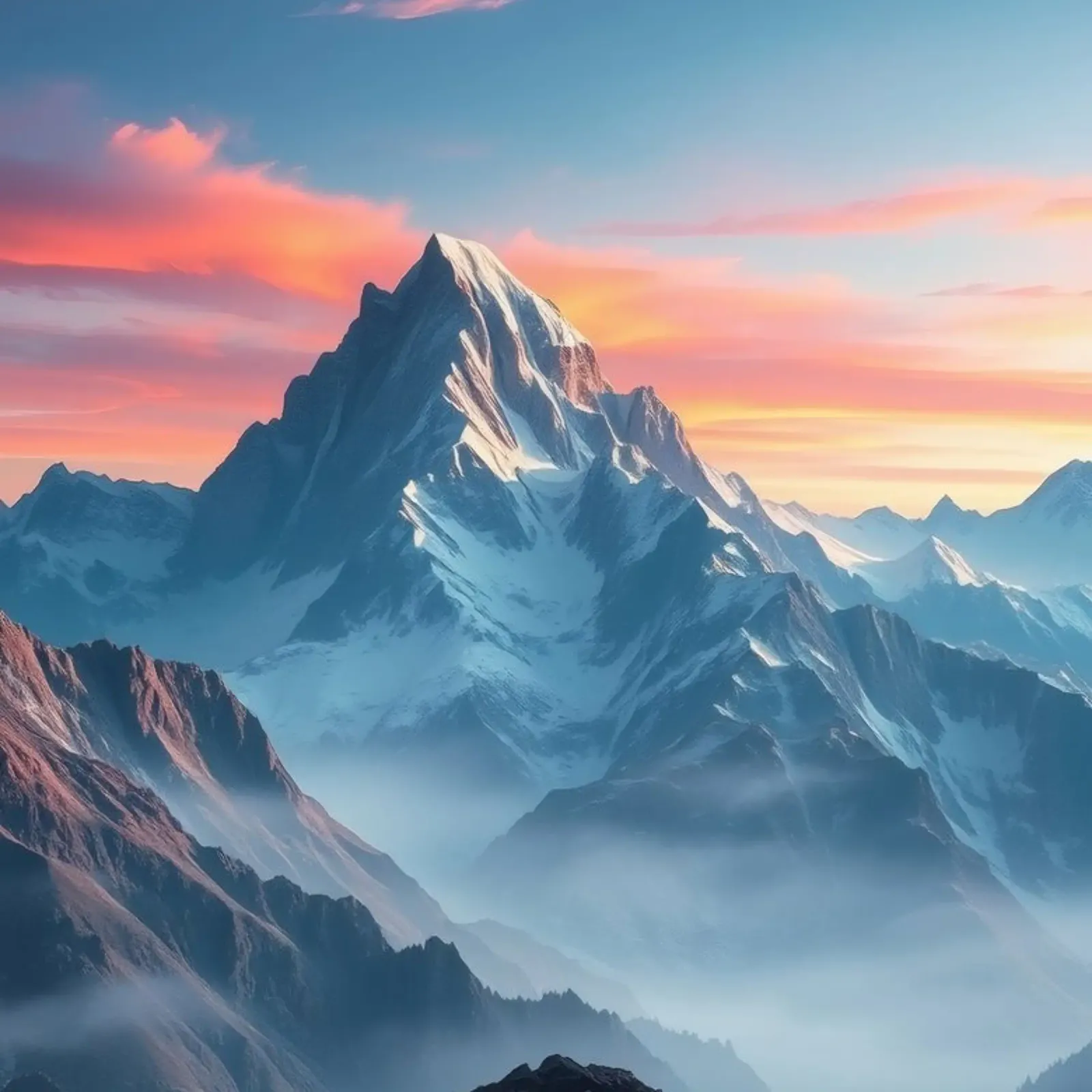 Un paysage de montagne à couper le souffle, avec des cieux éclatants et une atmosphère sereine. poster de DesignDoodle