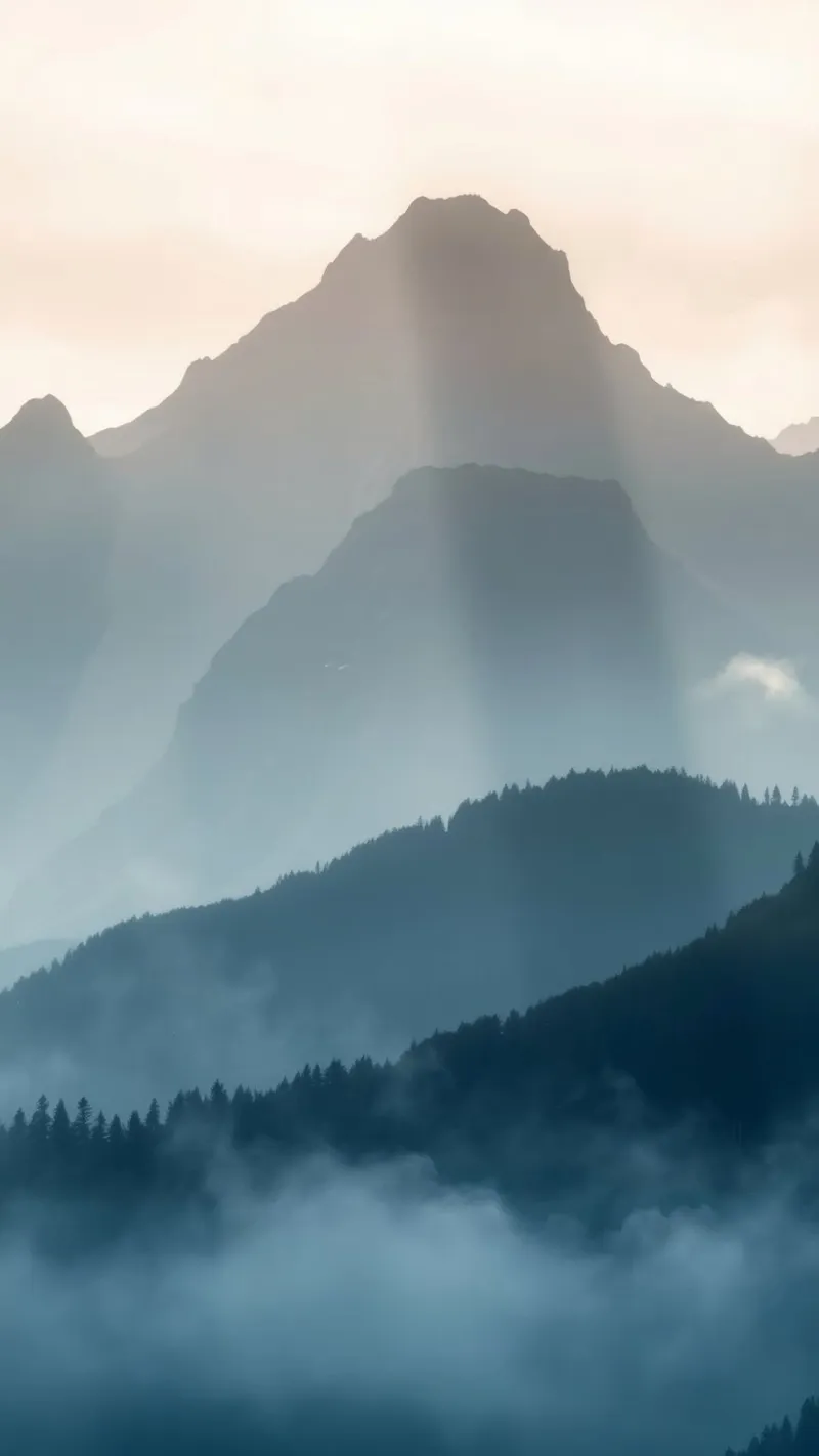 Magnifique paysage de montagne avec un léger brouillard et une lumière douce panneau forex de DesignDoodle