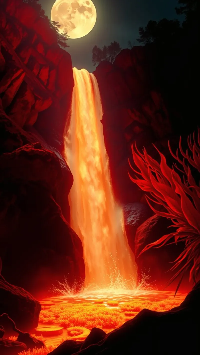 Mesmerizing lava waterfall illuminated by moonlight for stun hahnemühle by DesignDoodle