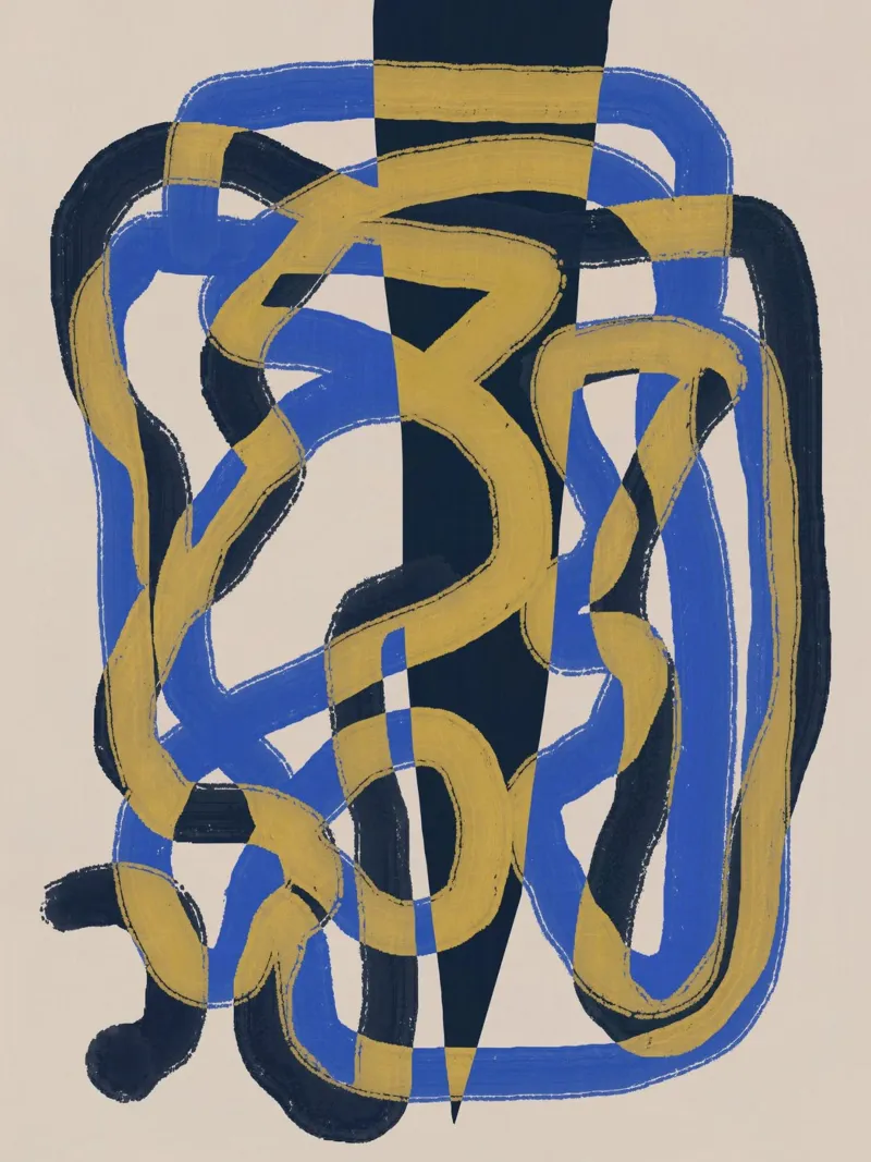 Ligne abstraite déco bleu et jaune hahnemühle de Little Dean
