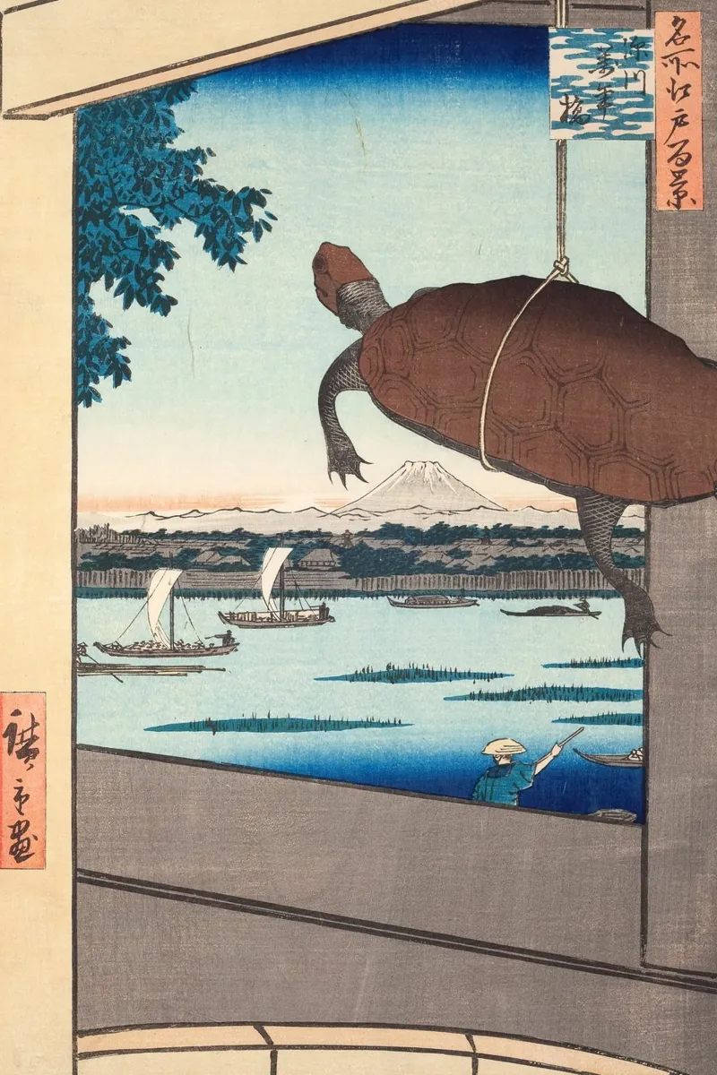 Hiroshige Ando - Ponte Mannen Fukagawa. 1857 poster con telaio in plastica da Wirla